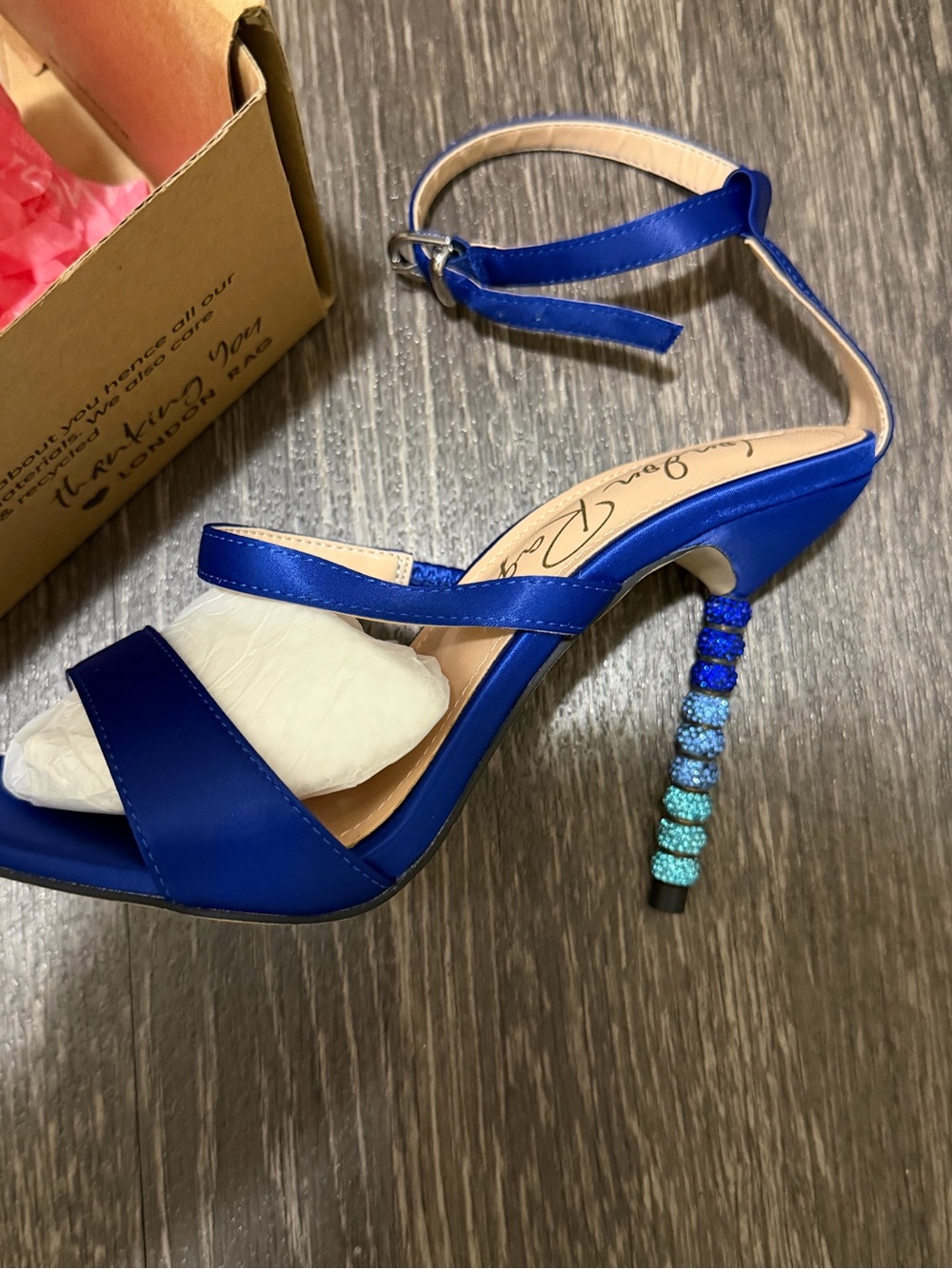 Blue Beaded Stiletto Sandal with Ankle Strap